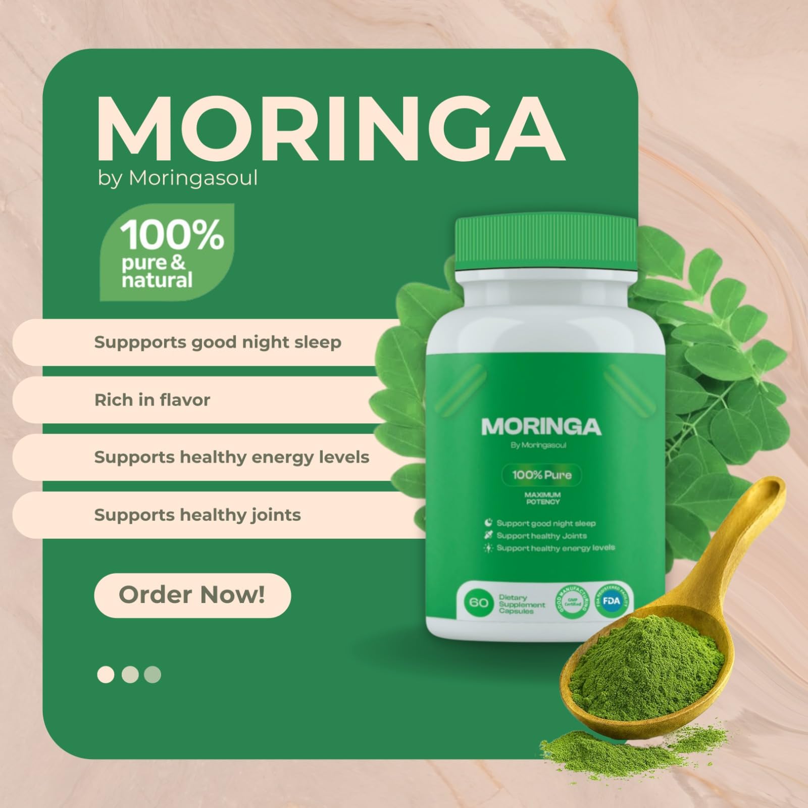 MoringaSoul capsules in a clear glass for a daily ritual