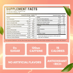 Morning Buzz Peach Rita powder dissolving in water for clean, jitter-free energy.
