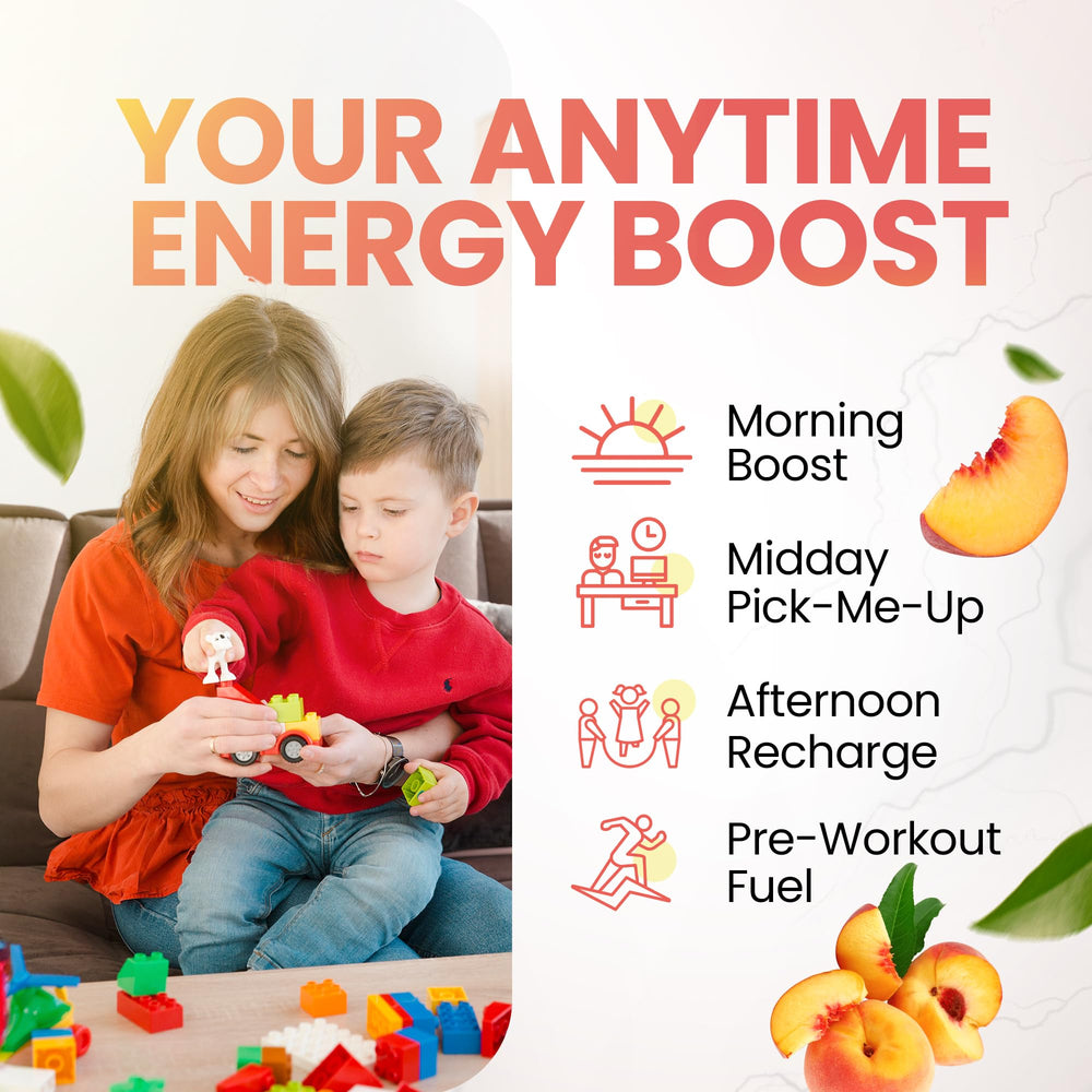 Morning Buzz Peach Rita powder in a glass showing a refreshing sports drink.