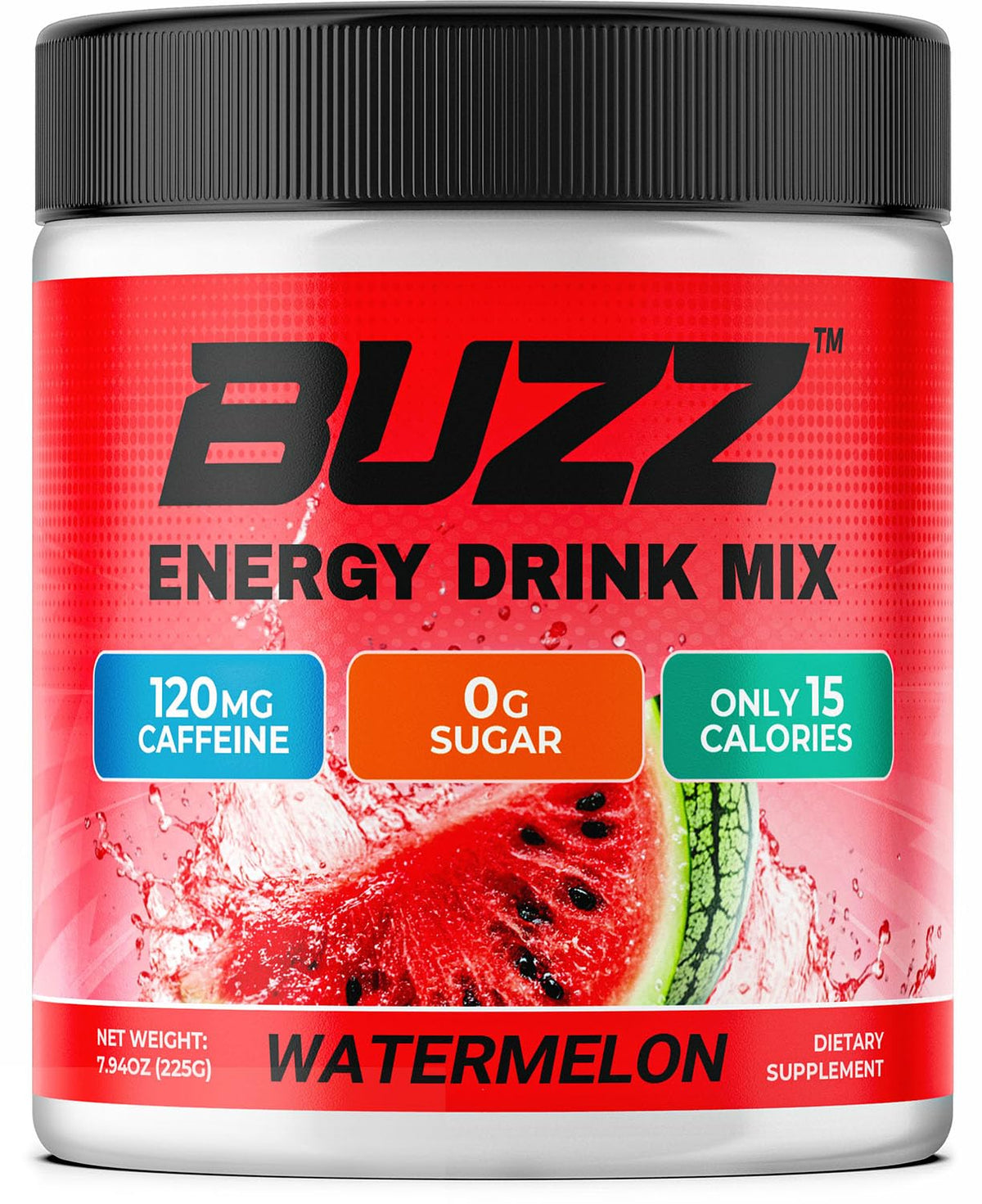Morning Buzz energy powder bottle with serving scoop for a clean morning boost.