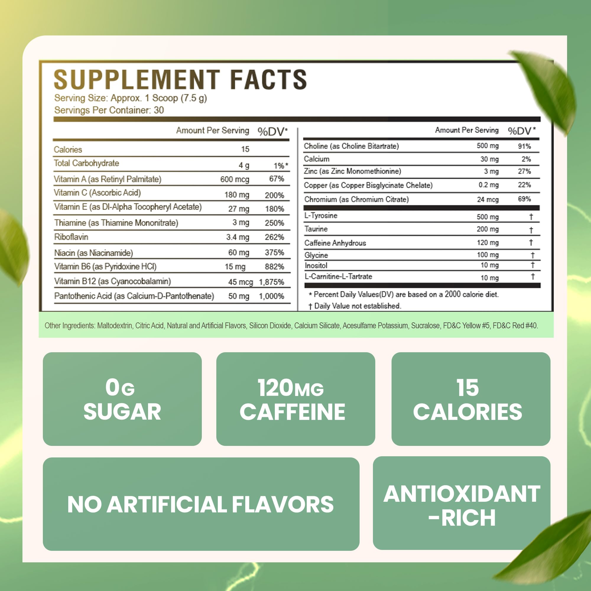 Morning Buzz energy powder Tropical Fusion scoop and glass show quick, jitter-free mixing.