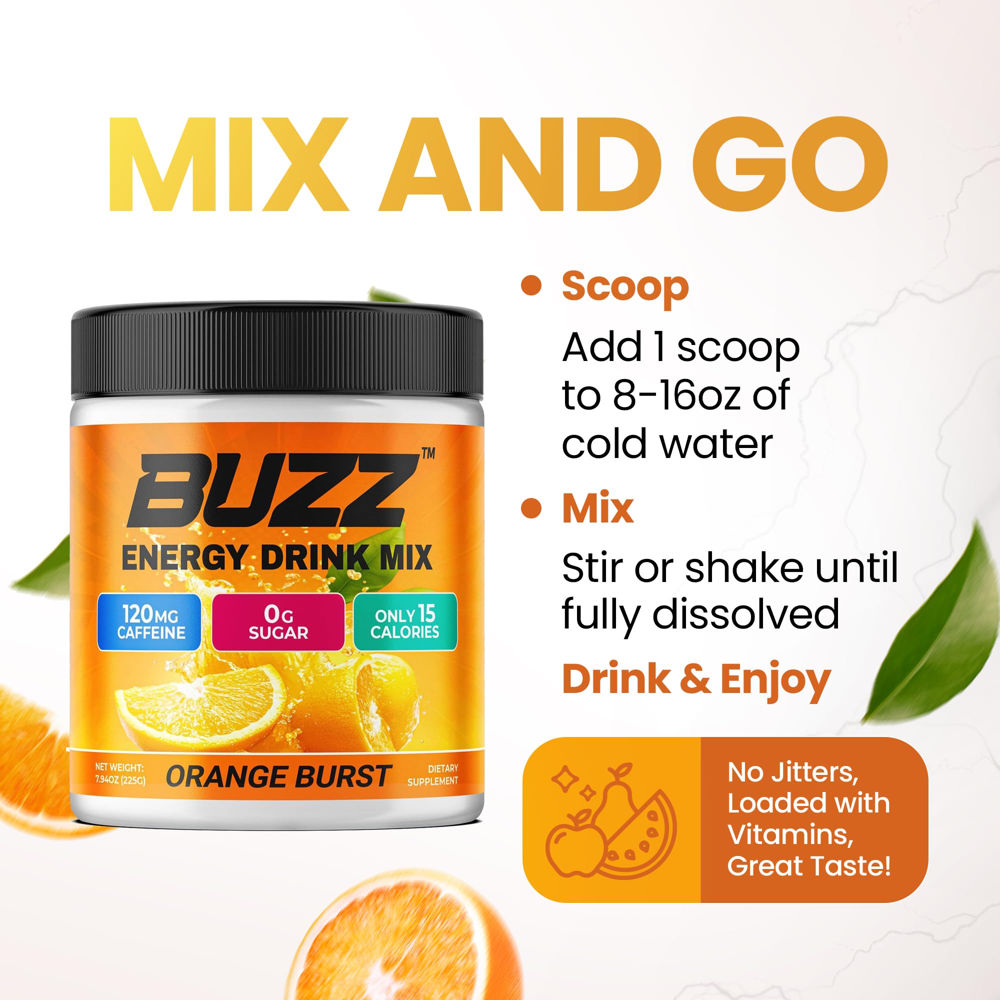 Morning Buzz flavor varieties; passion fruit and orange packets.