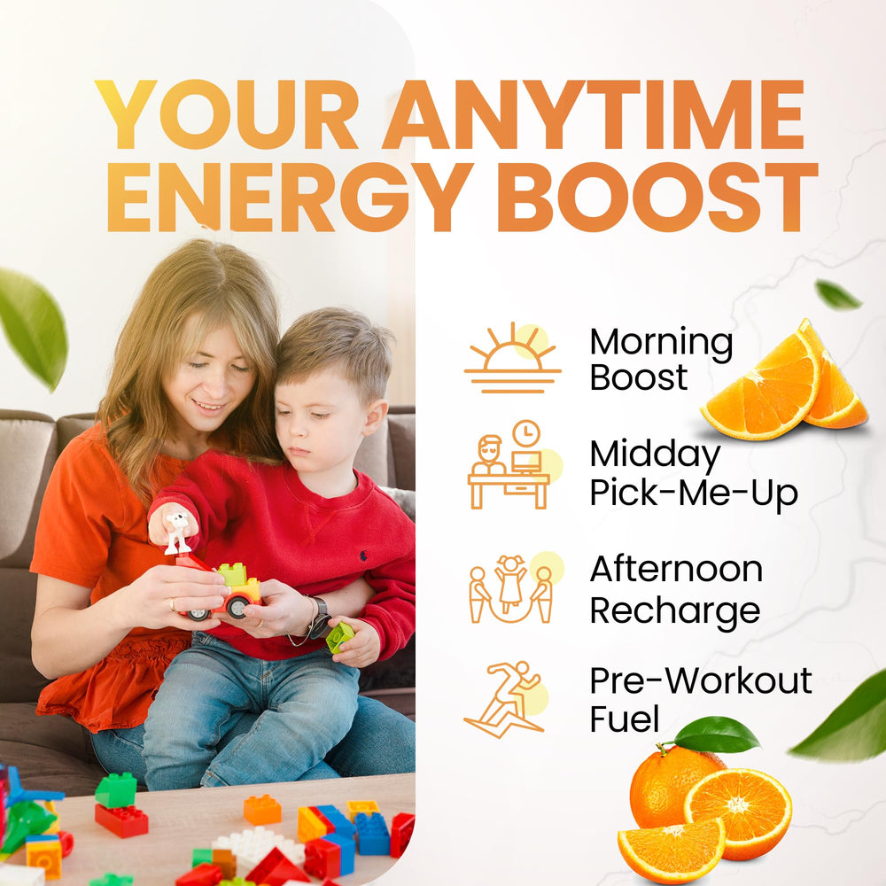 Morning Buzz nutrition ingredients with 18 vitamins highlighted.