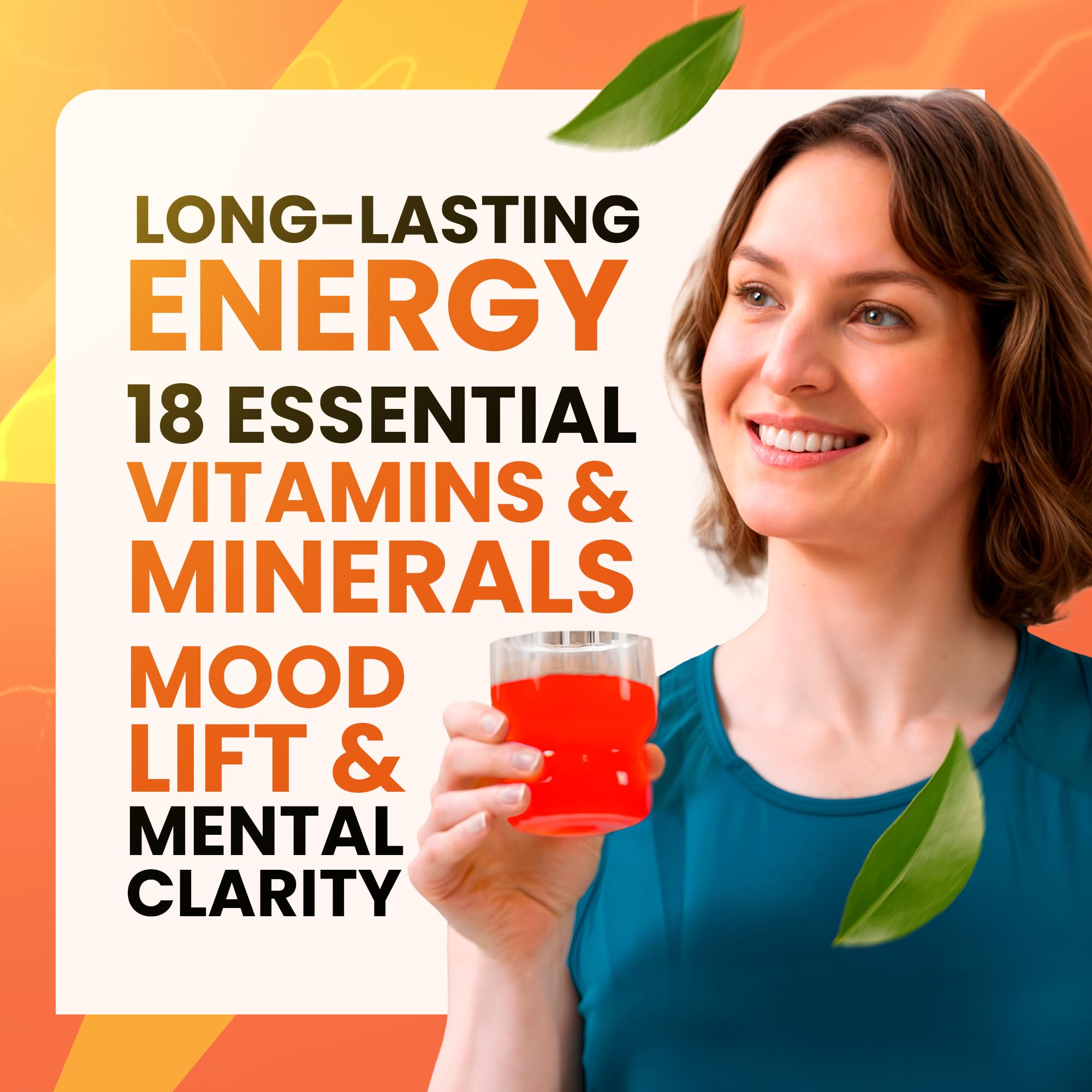 Morning Buzz ingredients blend highlighting 18 vitamins and minerals