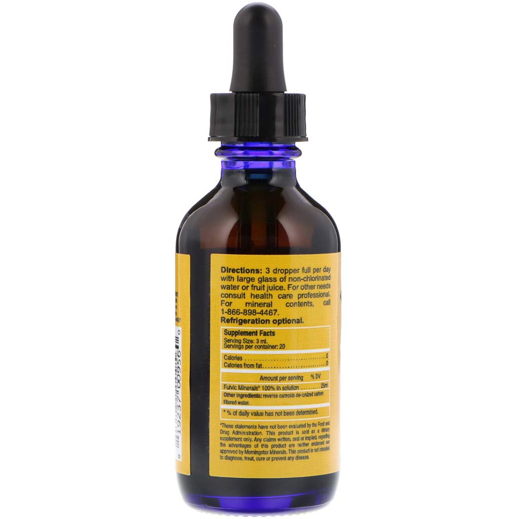 Morningstar Minerals Energy Boost 70 label close-up highlighting fulvic minerals and purity.