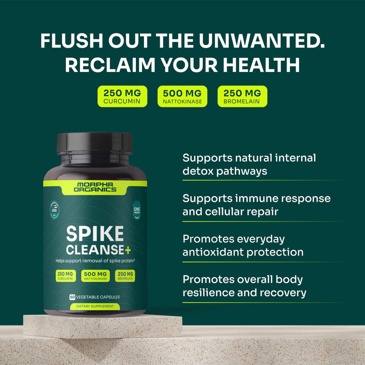 Morpha Organics Spike Detox capsules shown, convenient daily immune-support option