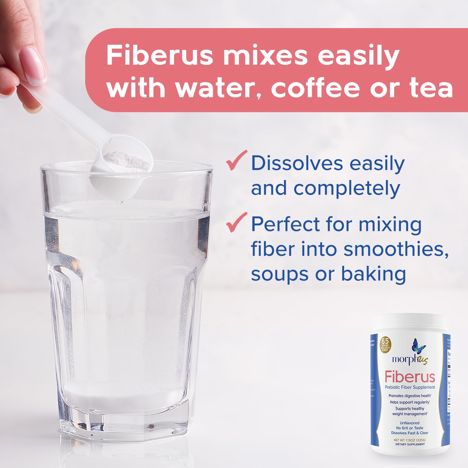 MORPHUS Fiberus powder in a bowl ready to blend into meals.