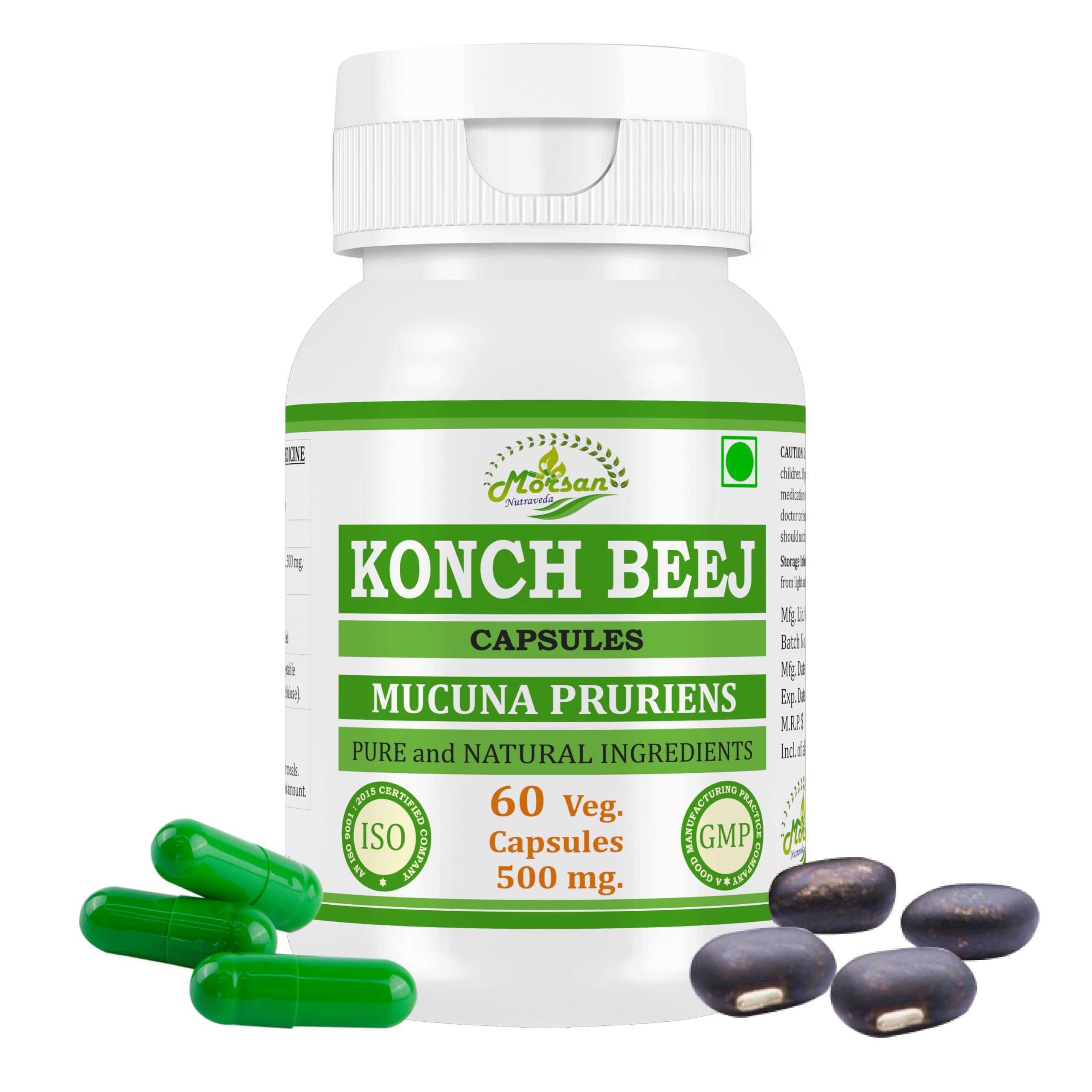 Morsan Nutraveda Kaunch Beej bottle front shows natural herbal capsules