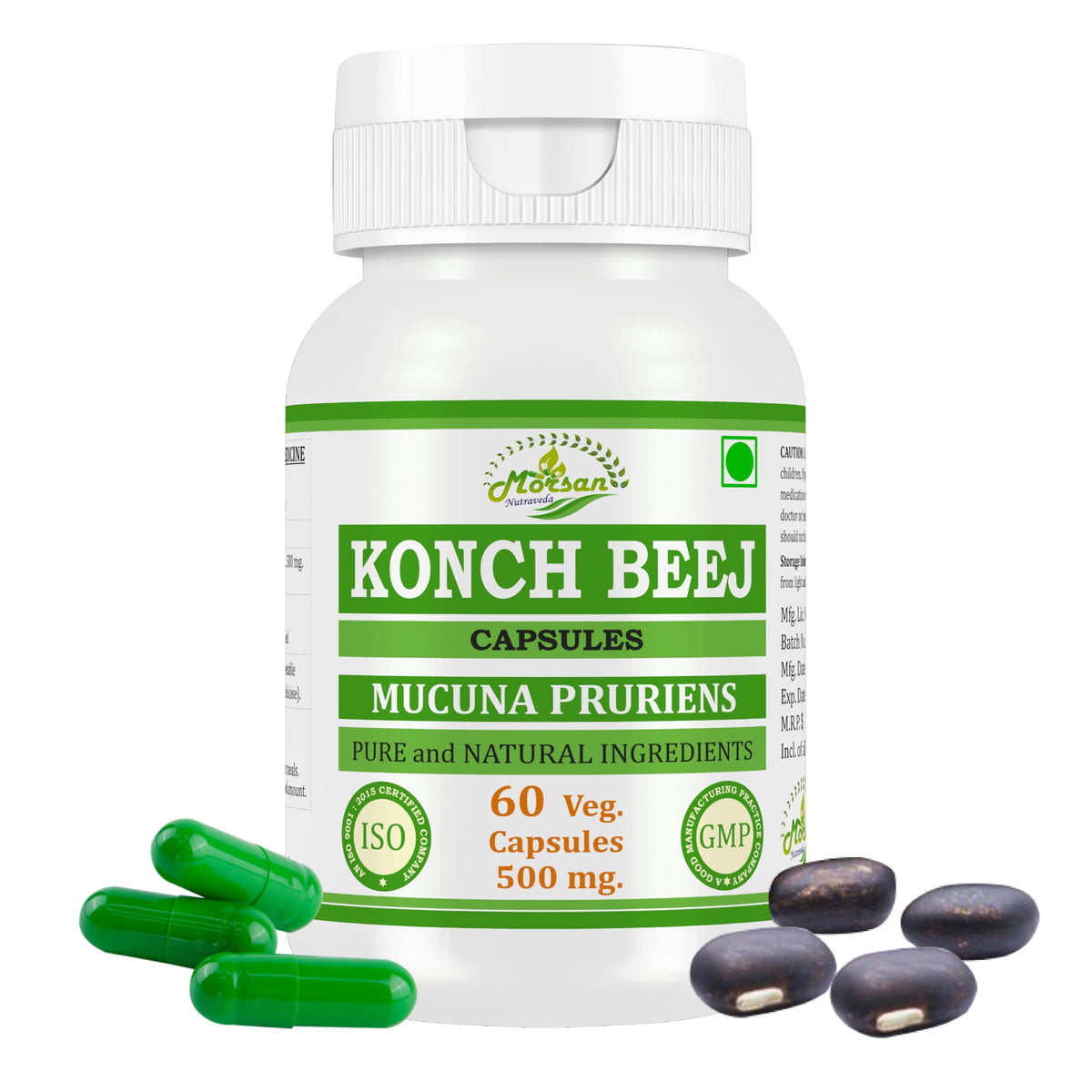 Morsan Nutraveda Kaunch Beej bottle front shows natural herbal capsules