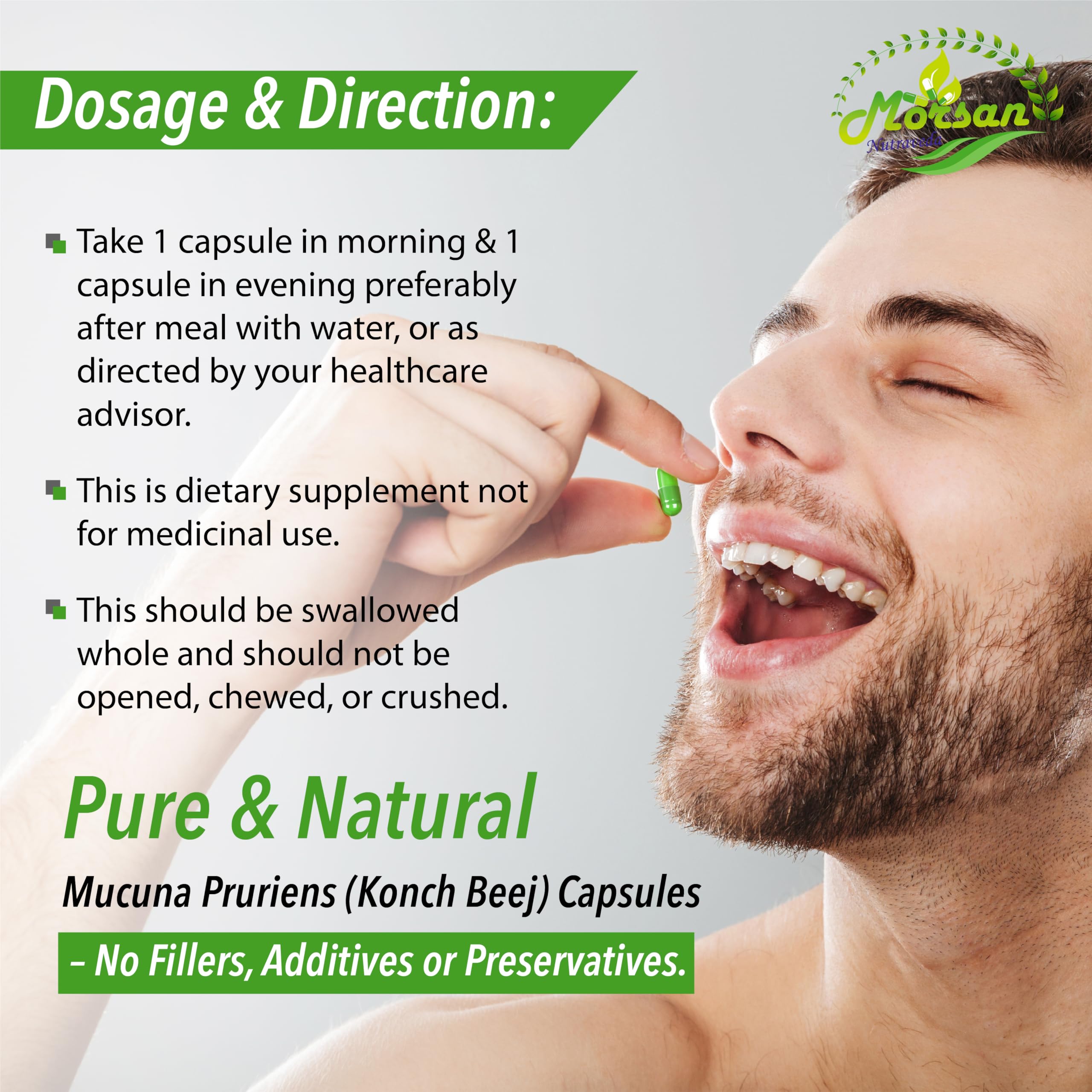Pouring Morsan Nutraveda Kaunch Beej capsules for daily routine