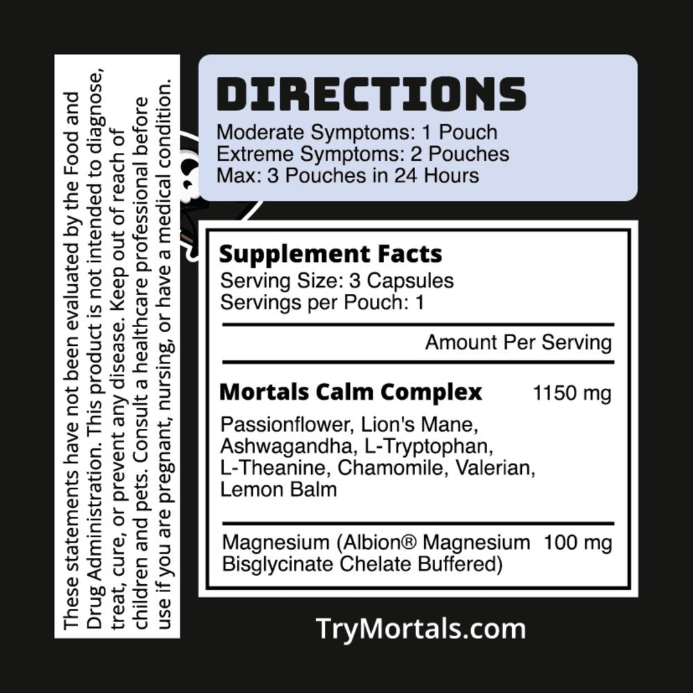 Mortals Mental Balance single-serve pouch ready for on-the-go use.
