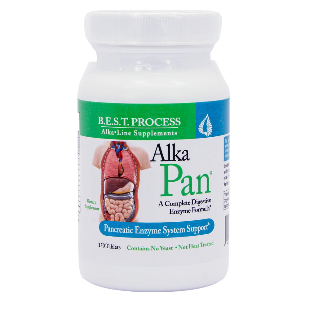 Morter Alka-Pan bottle front label showing natural ingredients for digestion.
