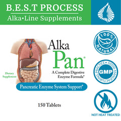 Close-up of Alka-Pan capsules ready for daily digestive support.