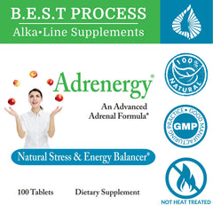 Morter HealthSystem Adrenergy bottle cap close-up showing gluten-free formulation.