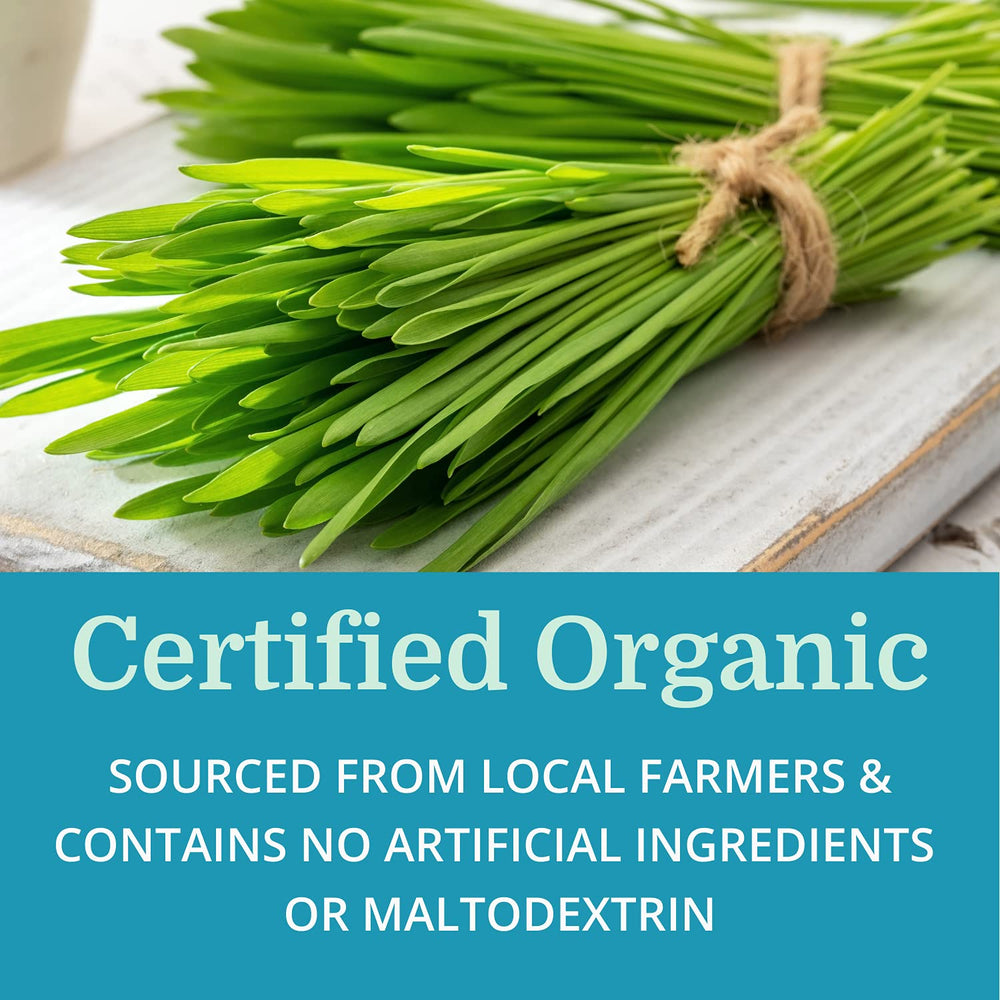 Morter HealthSystem AlkaGreen barley grass concentrate highlights organic origin for green nutrition.