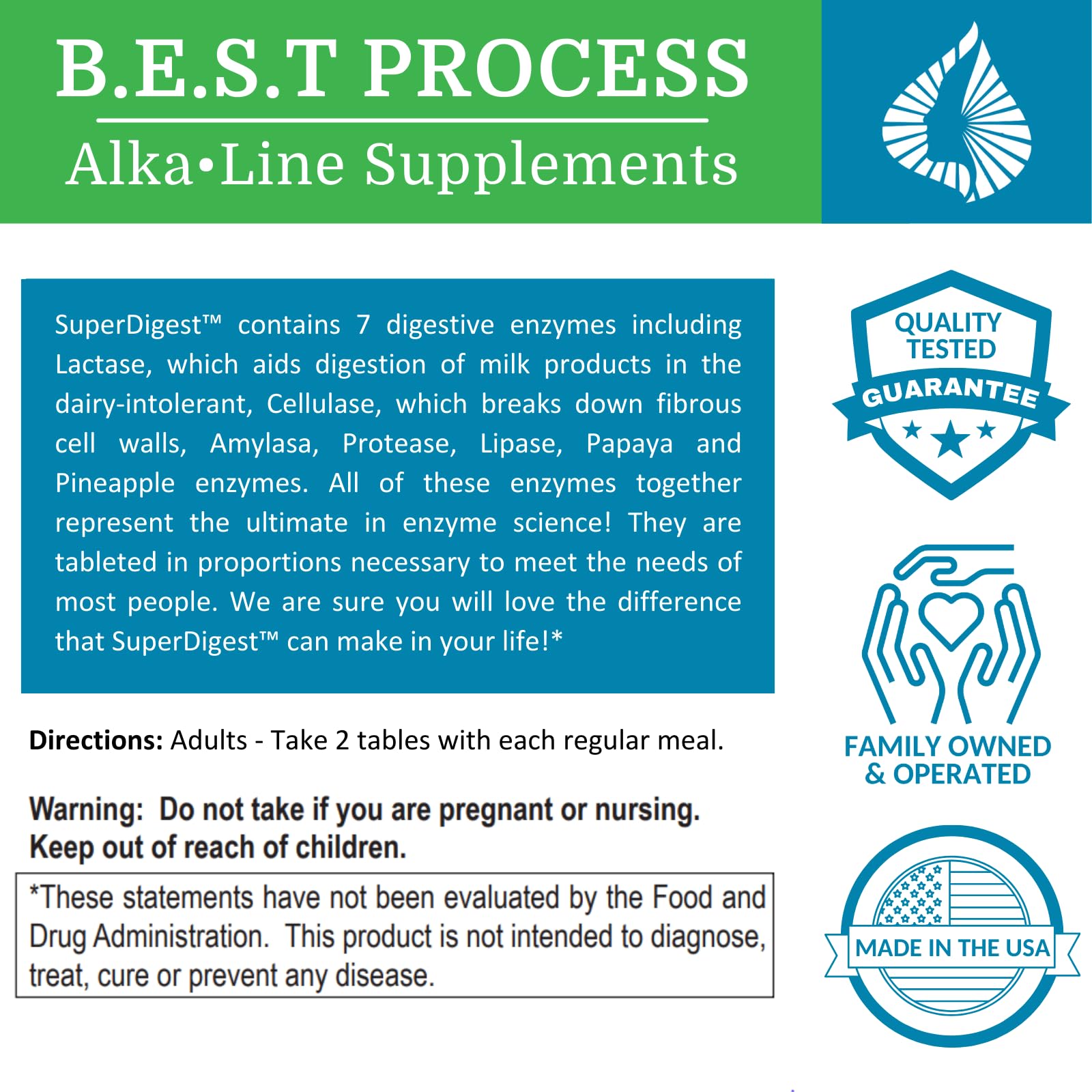 Morter HealthSystem SuperDigest ingredient blend close-up highlighting alfalfa, papain and bromelain.