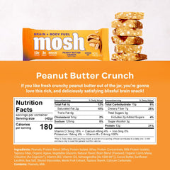 MOSH bar closeup hazelnut chocolate chip highlights indulgent flavor with wholesome ingredients.