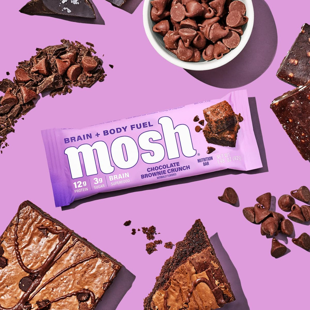 MOSH Chocolate Brownie Bar gluten-free label and health-forward claim