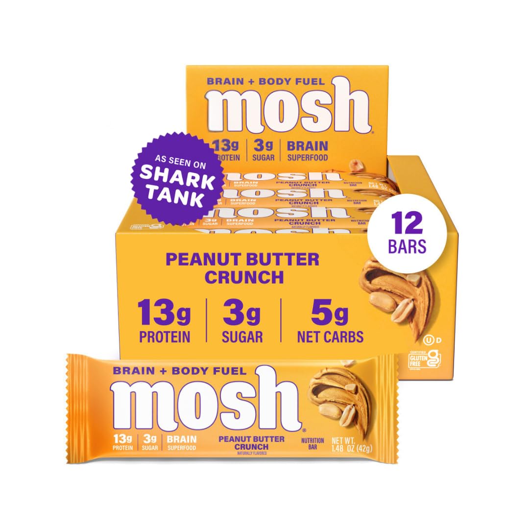 MOSH Peanut Butter Crunch Bar pack shot showing convenient grab-and-go snack