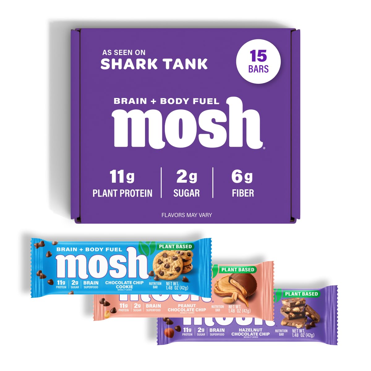 MOSH Variety Pack chocolate chip cookie bar, satisfying energy-boosting snack for the day