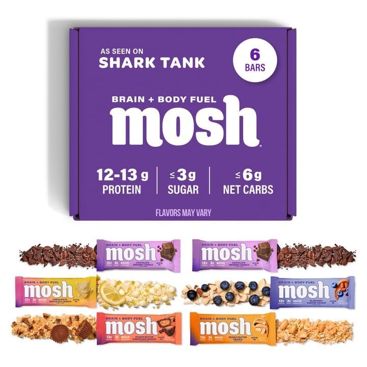 MOSH variety pack keto bars packaging showing gluten-free, keto-friendly snack on the go