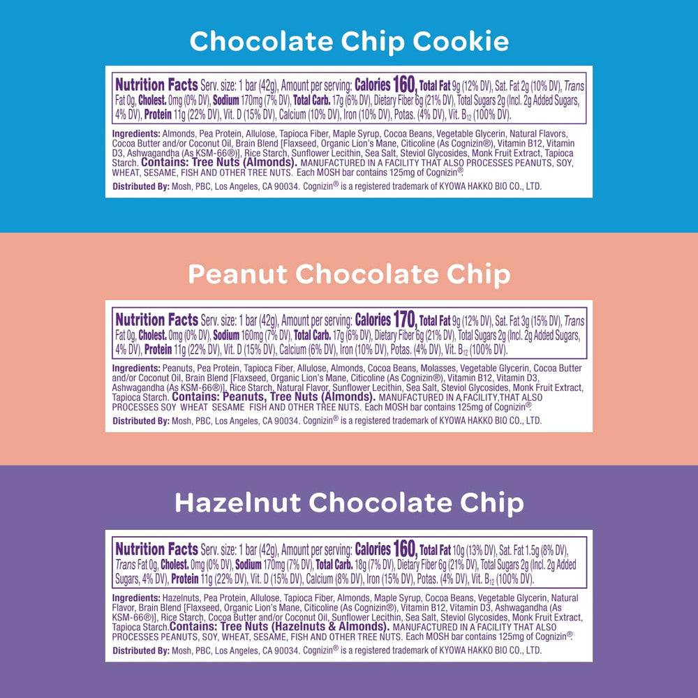 MOSH vegan bar in Peanut Chocolate Chip flavor supports steady energy between activities.