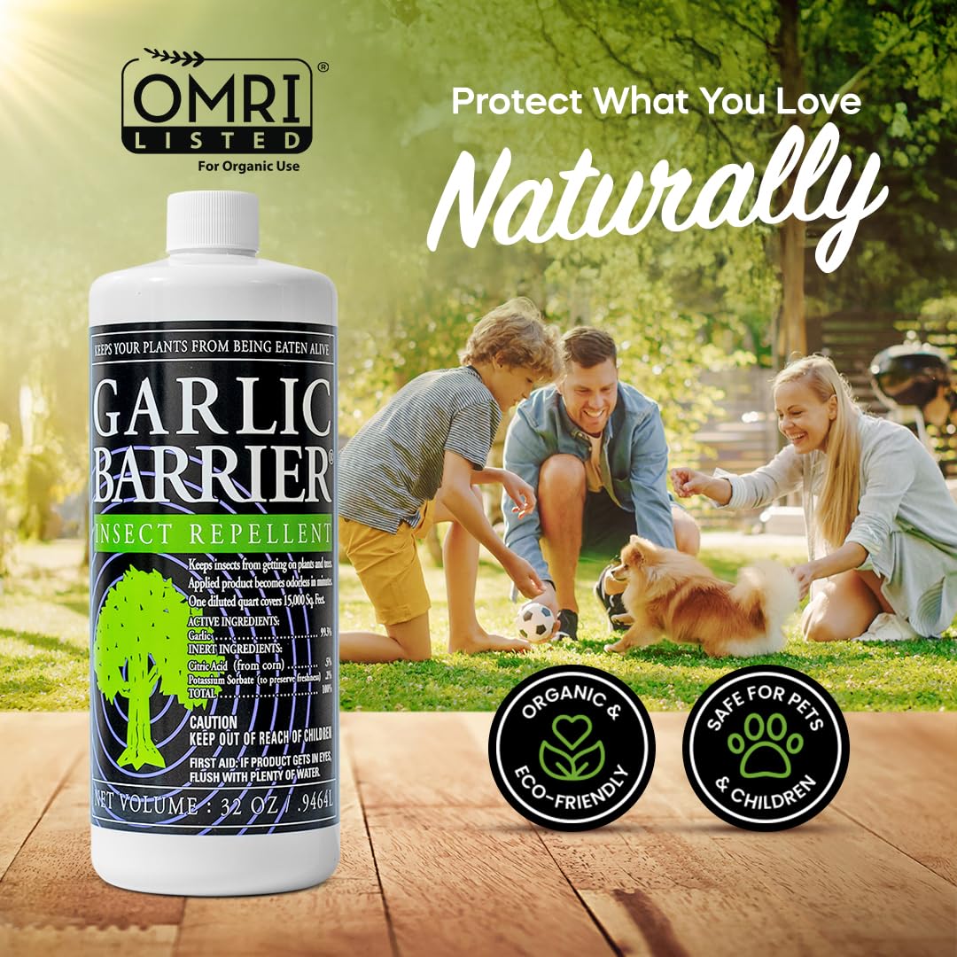 Garlic Barrier label details, OMRI-listed, for organic farm use.