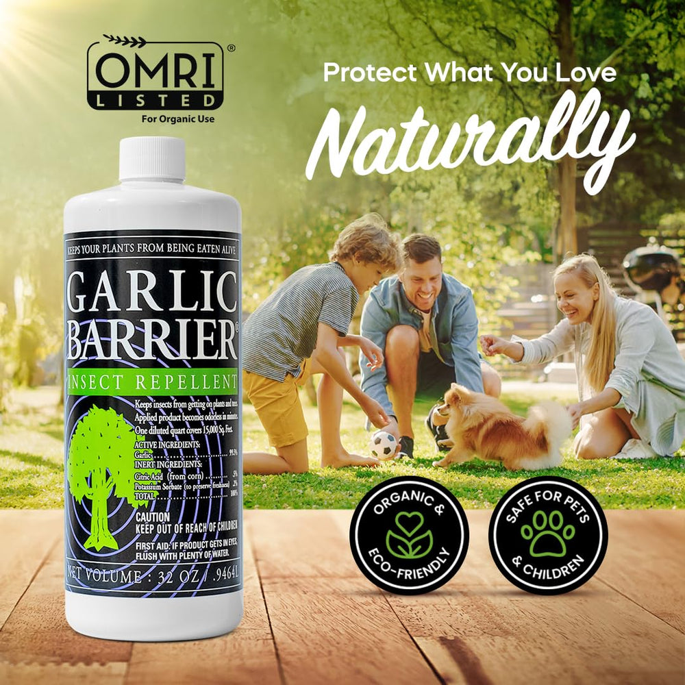 Garlic Barrier label details, OMRI-listed, for organic farm use.