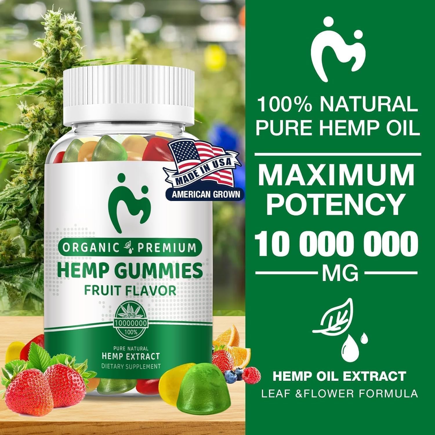 MOSRAY Hemp Gummies packaging close-up highlighting vegan, non-GMO formula.