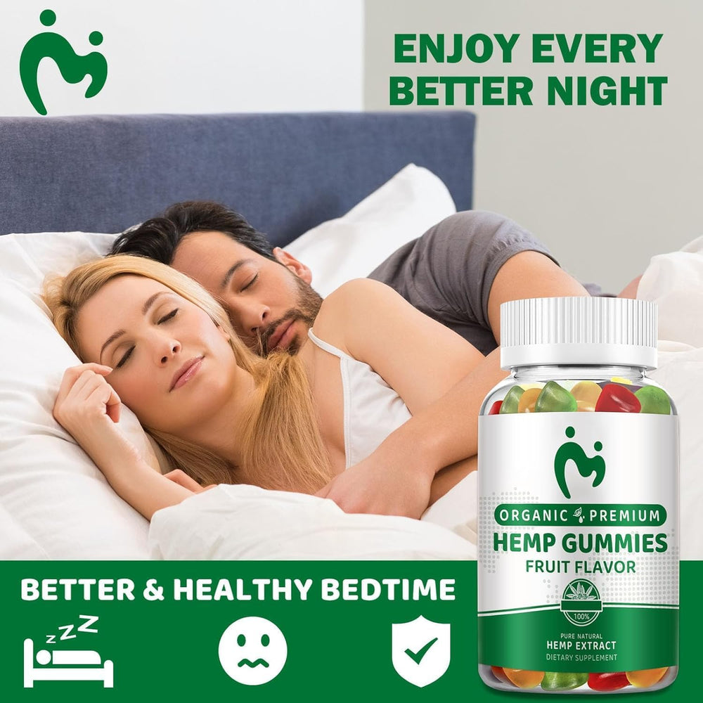 MOSRAY Hemp Gummies packaging image shows convenient, low-sugar consumption for busy evenings.