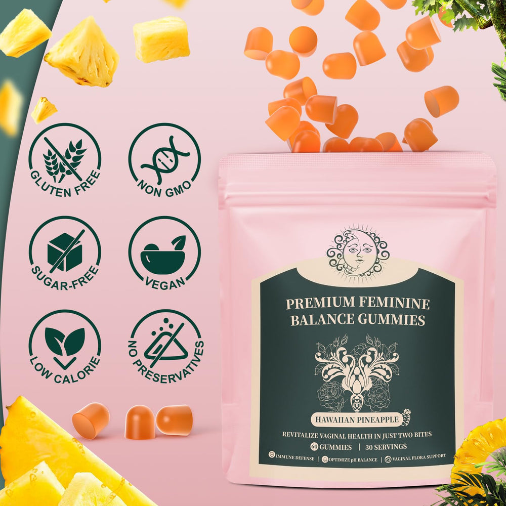 Mosslly gummies with pineapple imagery convey tropical taste.