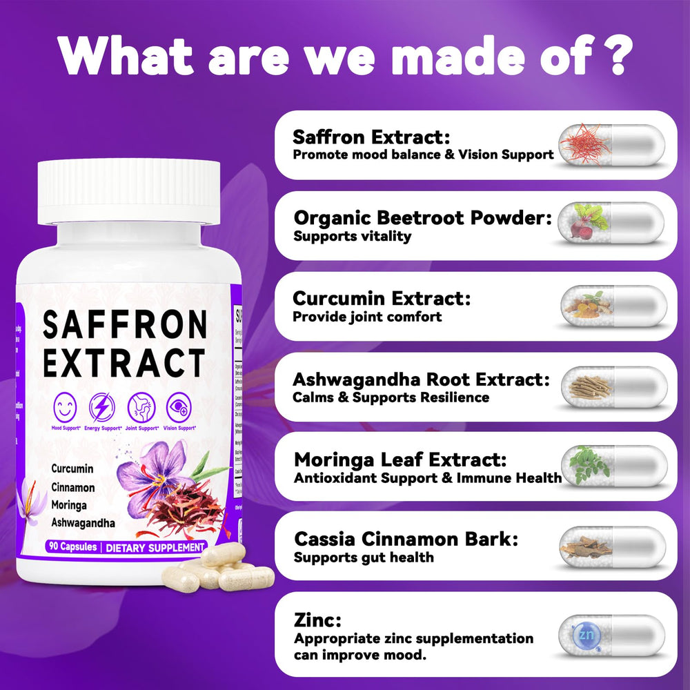 Mosslly Happy Saffron bottle sideview suggests steady daily use