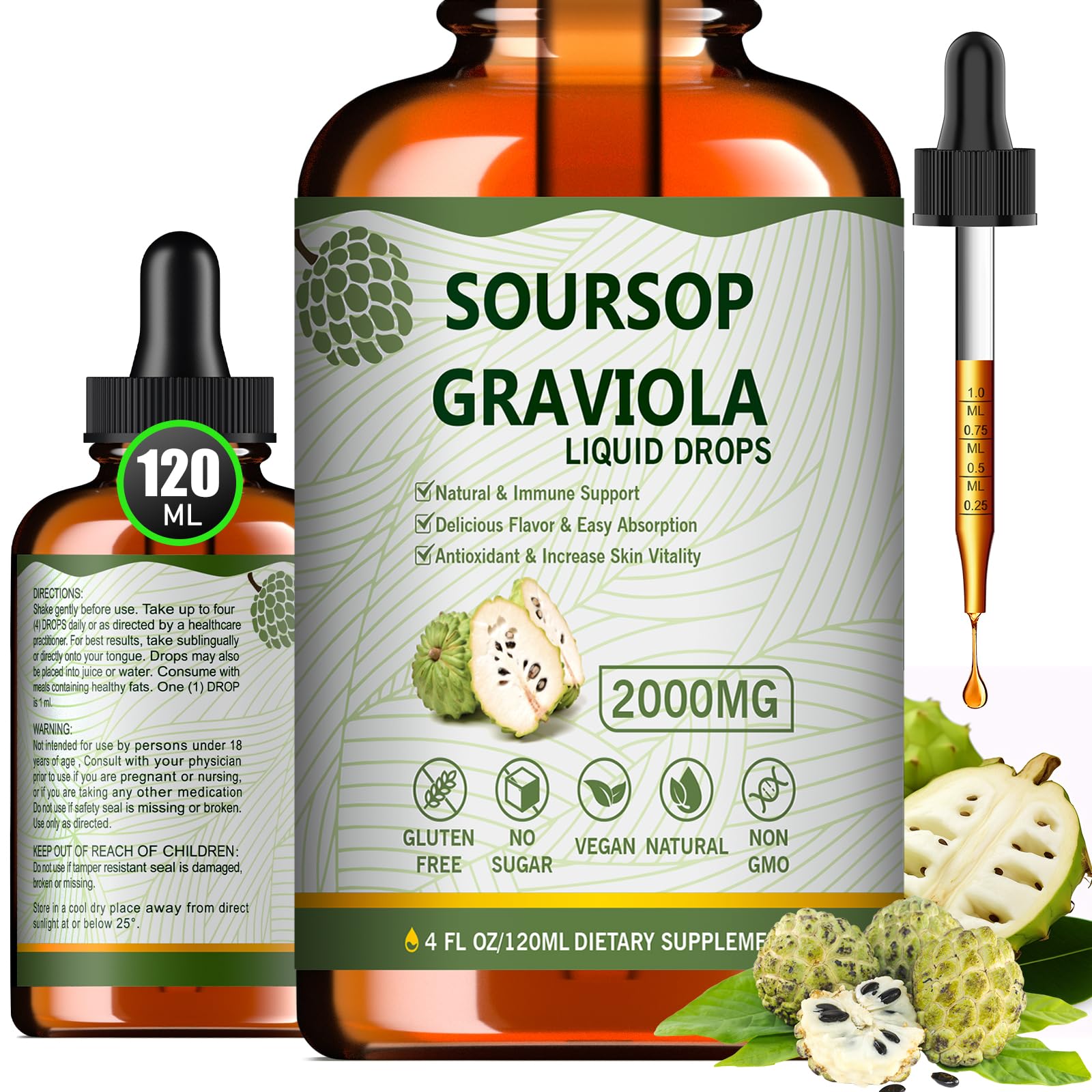 Mosslly Soursop bottle front showing 4 oz packaging and premium organic extract for daily support