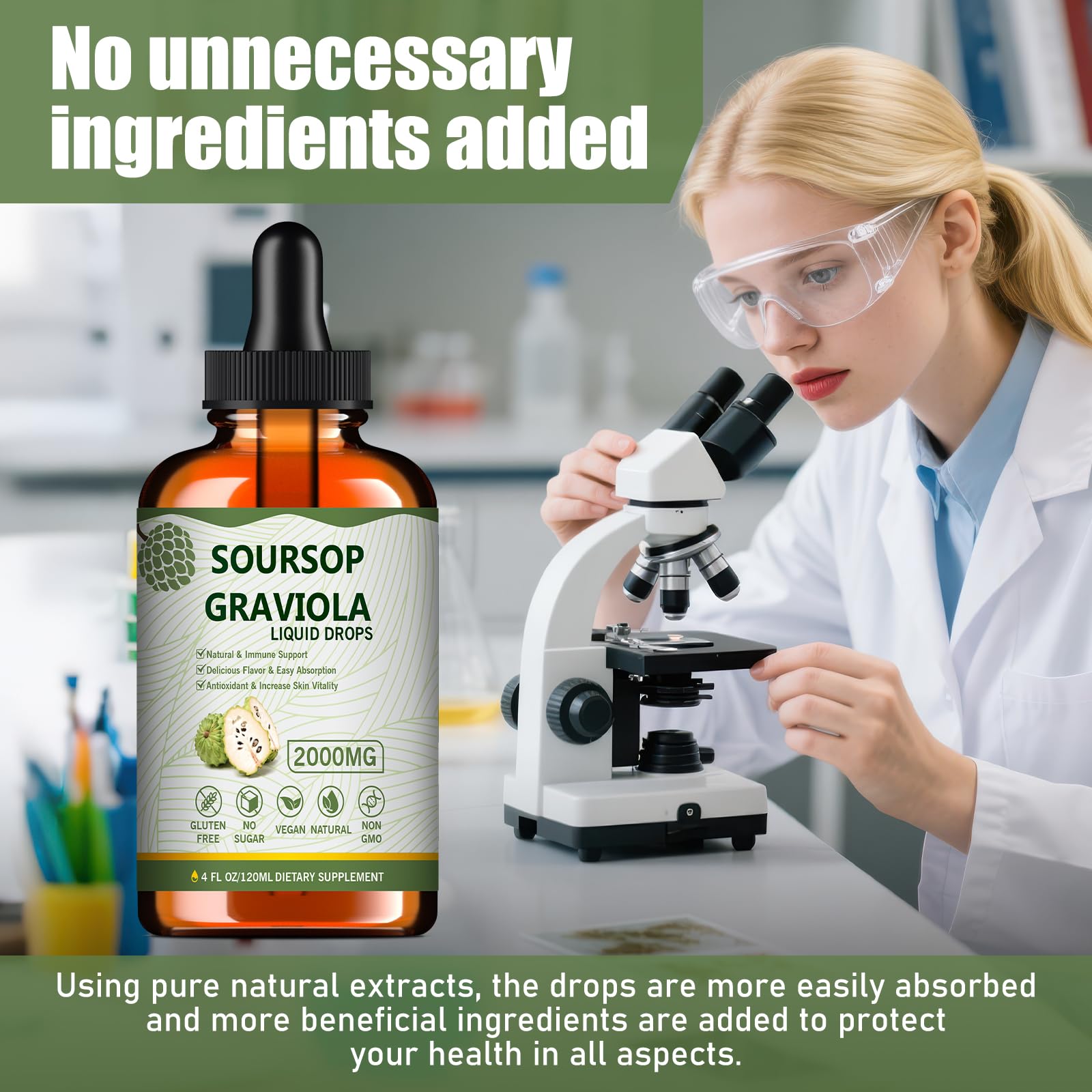 Mosslly Soursop label details show 2000mg extract per serving