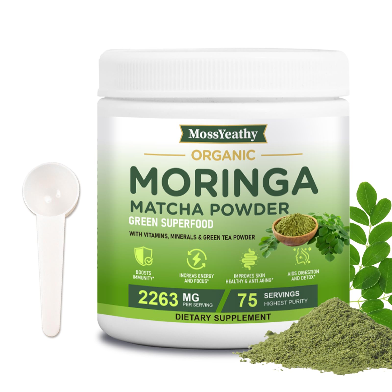 MossYeathy built-in measuring spoon ensures accurate scooping.
