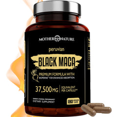 Mother Nature Organics Black Maca 50:1 bottle image supports energy for active days