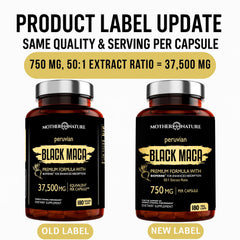 Mother Nature Organics Black Maca 50:1 extract capsules close-up highlights daily supplement