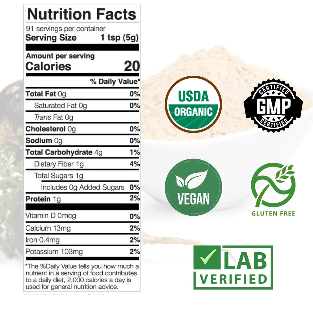 Mother Nature Organics Black Maca Powder USDA Organic label on packaging
