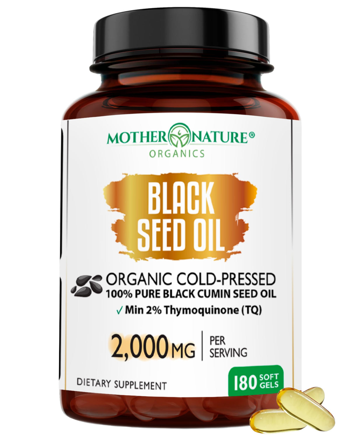 Mother Nature Organics black seed oil bottle from Turkey highlighting daily wellness.