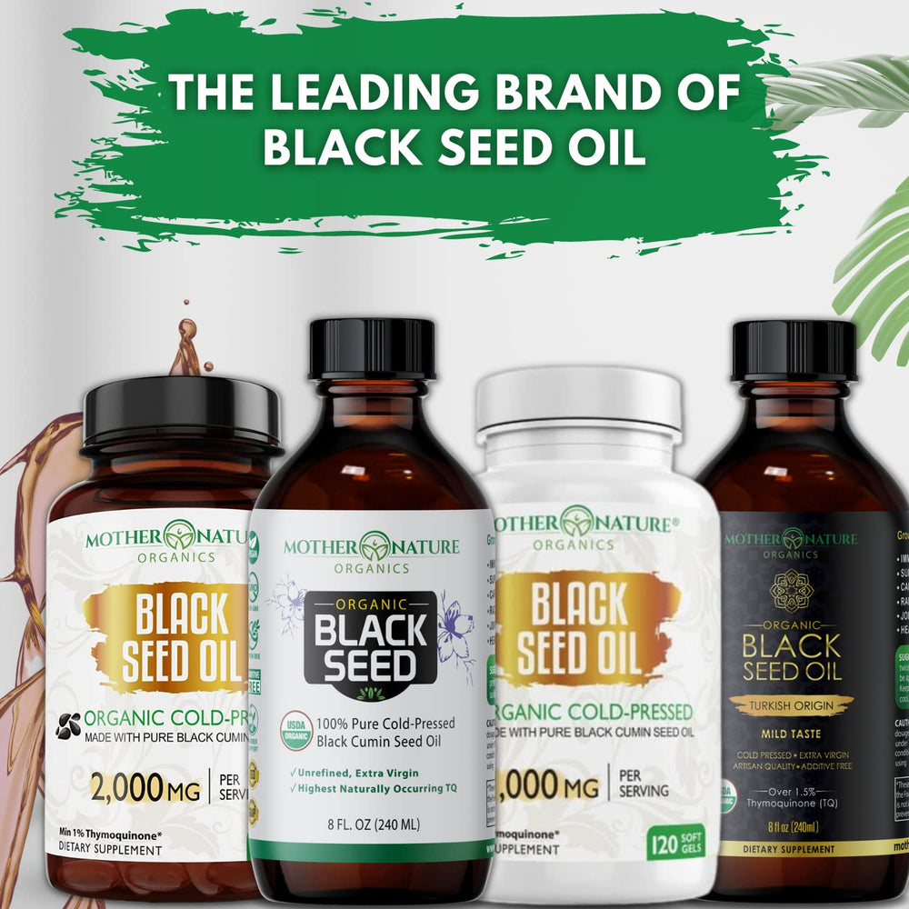 Mother Nature Organic Black Seed Oil cold-press process close-up indicates purity.