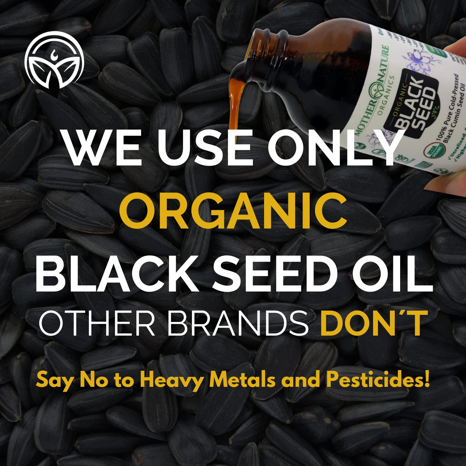 Mother Nature Organic Black Seed Oil omega-3-6-9 blend shown in lifestyle routine.