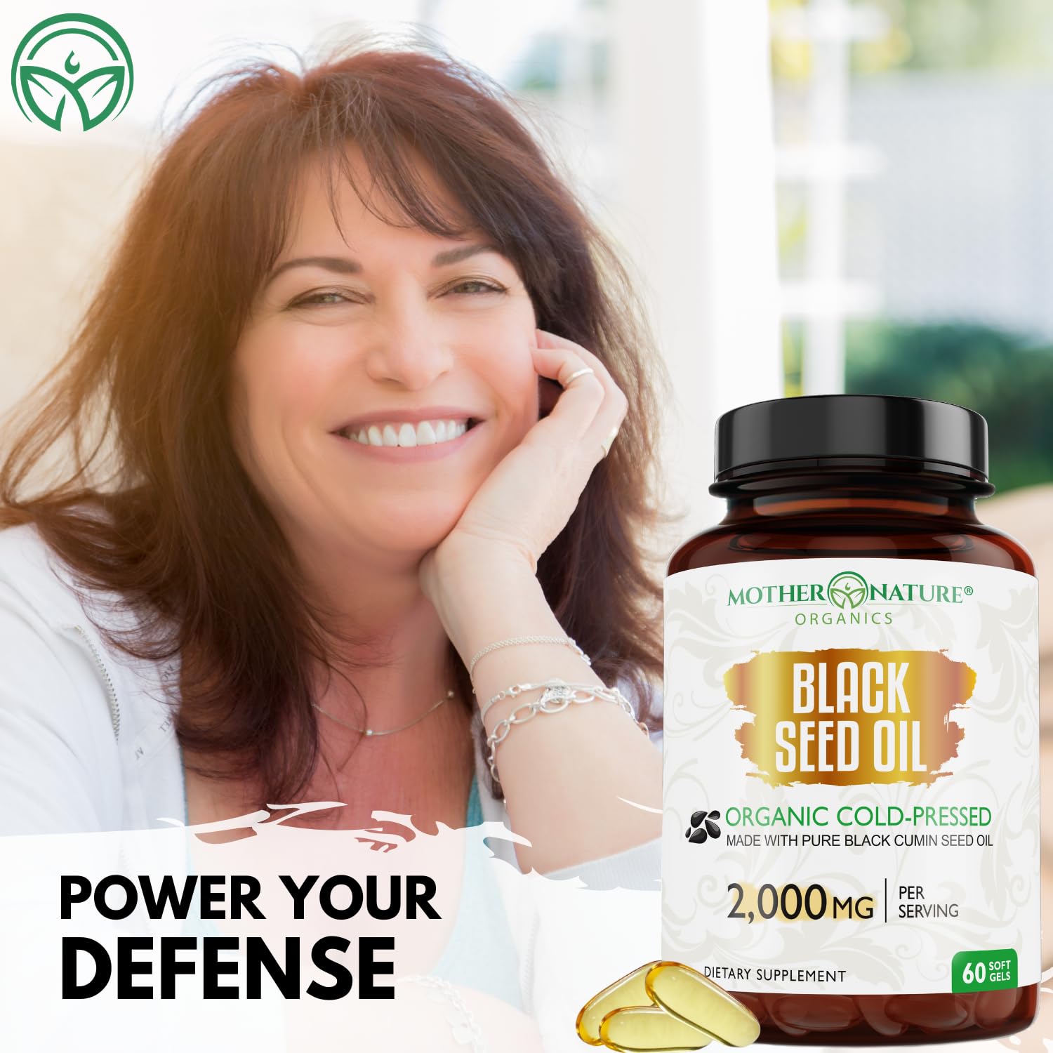 Front package of Mother Nature Organics Superfoods for Organic Living emphasizes USA-made, GMP-certified production.