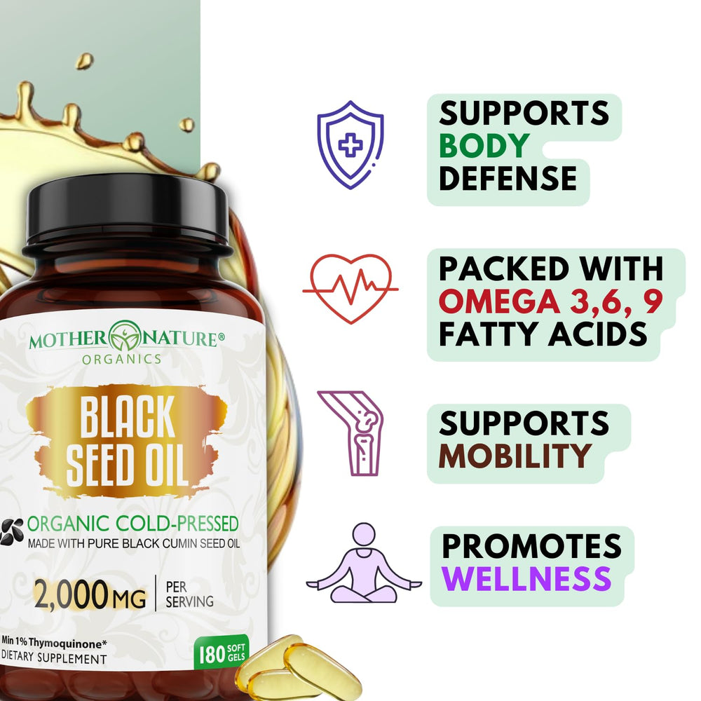 Third-party testing seal on Mother Nature Organics bottle for purity.