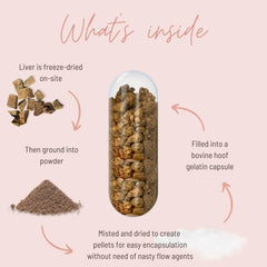 Mother Nutrient beef liver capsules close-up showing easy-to-take pills