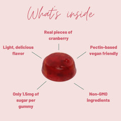 Mother Nutrient Cranberry Gummies closeup emphasizes chewy texture and pleasant flavor.