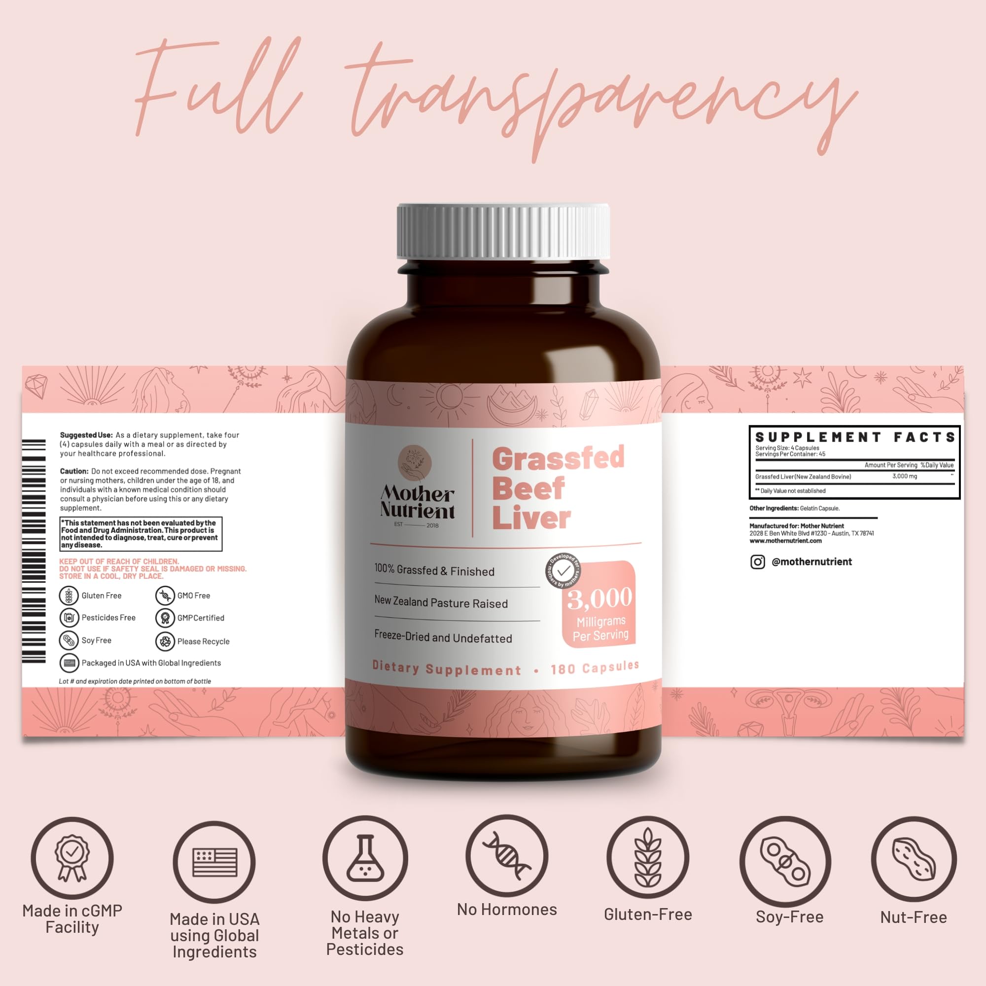 Mother Nutrient daily-use bottle on counter for simple routine