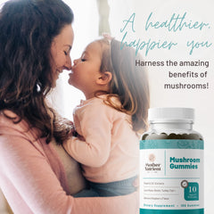 Mother Nutrient Mushroom Gummies close-up shows chewy texture and flavor.
