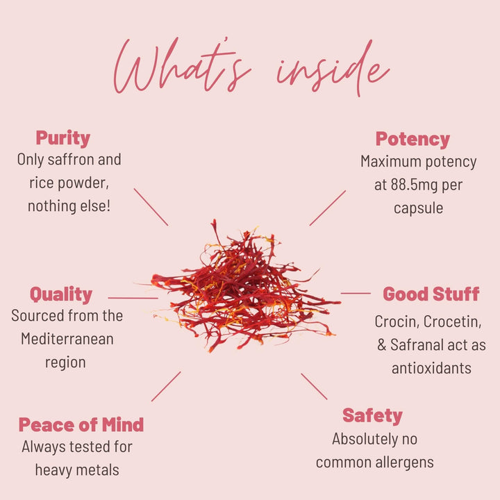 Mother Nutrient saffron label detail emphasizes purity and non-GMO ingredients.