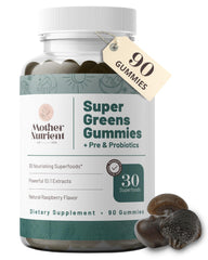 Mother Nutrient Super Greens Gummies bottle for convenient daily wellness support.