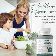 Mother Nutrient Super Greens Gummies pour demonstrates easy, on-the-go daily nutrition.